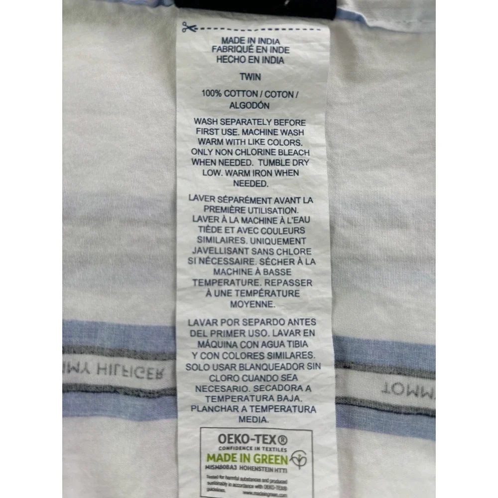 Tommy Hilfiger Vista Blue White Stripe 100%‎ Cotton TWIN Flat Sheet